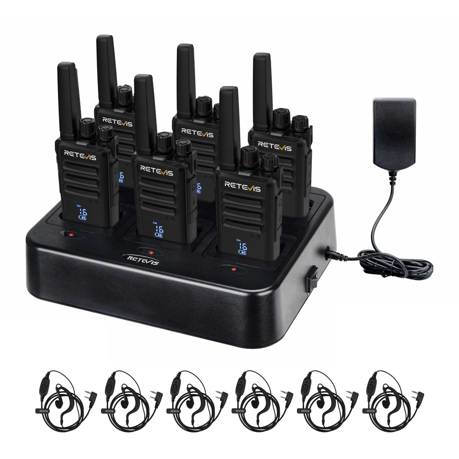 Retevis RT668H Walkie Talkies, 2 Way Radio with Screen, Long Range Walkie Talkies with 6 Way Charger, Rechargeable Radio Communication, PMR446 License Free for School, Security(6 Pack, Black)