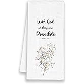 Xmsaitar Christian Floral Kitchen Towels, Scripture with God All Things are Possible Hand Towels for Bathroom, Rustic Spring Decorative Dish Towels Decor for Kitchen Home 16x24in