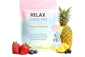 KXVUDE Relax Calming Drink, Natural Calm Powder Drink with L-Theanine, Ashwagandha and Kava, Sugar Free Calm Supplement for Relax & Natural Relieve Stress, Non GMO, Pineapple & Mixed Berry, 30 Packets (1)