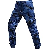LMYOVE Men Camo Gym Joggers Cargo Sweatpants Drawstring Multi-Pocket Running Trousers Combat Camouflage Work Pants