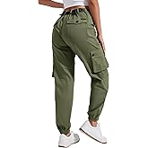 Pioneer Camp Women's Stretchy Cargo Pants with Pockets High-Rise Casual Hiking Cotton Joggers Adjustable Waistband with Belt