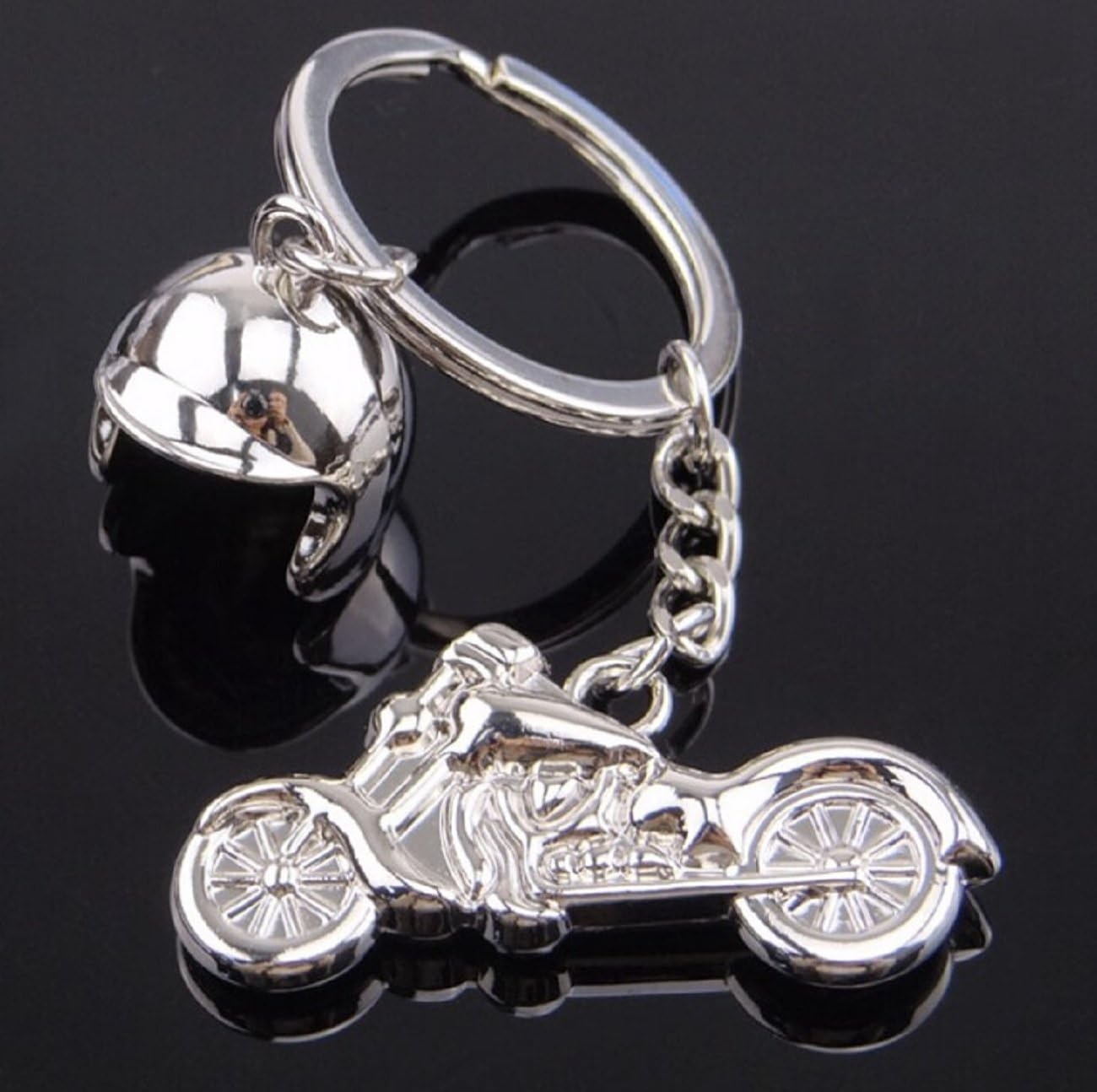 Sportigo ® motorbike with motorcycle helmet keychain in silver/key pendant biker motorcyclist chopper gift idea - Image 4