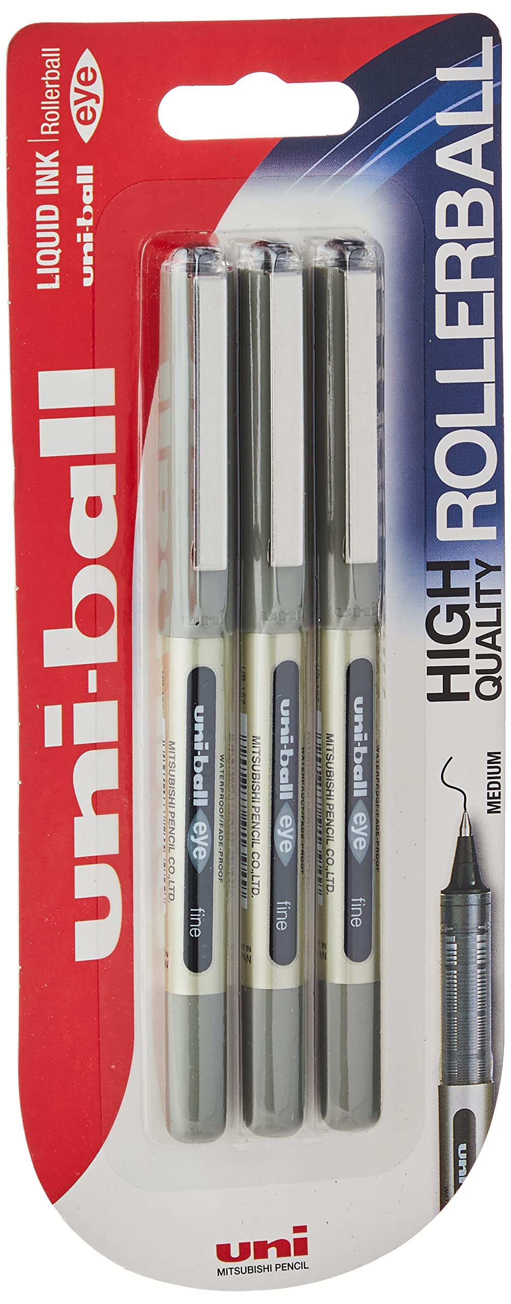 uni-ball UNIB6 Eye Fine Rollerball Pen - Black (Pack of 3)