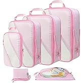 PFEYRPK Lightweight Compression Packing Cubes for Suitcases, Compressible Expandable Travel Packing Organizer with Clear Toiletries and Backpack Bag, Travel Essentials for Carry on Luggage 7 Set