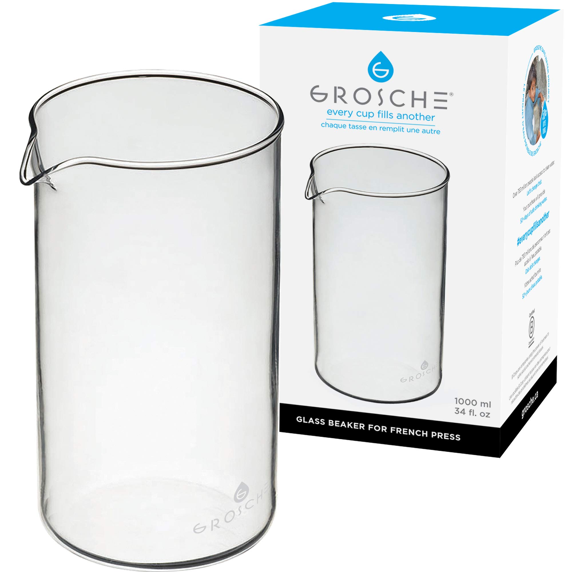 GROSCHE UNIVERSAL French Press Replacement Glass Beaker for ALL BRANDS