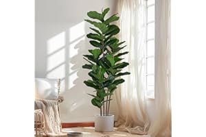 Yepdin Faux Fiddle Leaf Fig Tree 6 FT - Artificial Ficus Tree with Tall Artificial Plants 69 Fiddle Leaves Greenery - Lifelike Fake Tree for Home Decor Living Room Indoor Outdoor