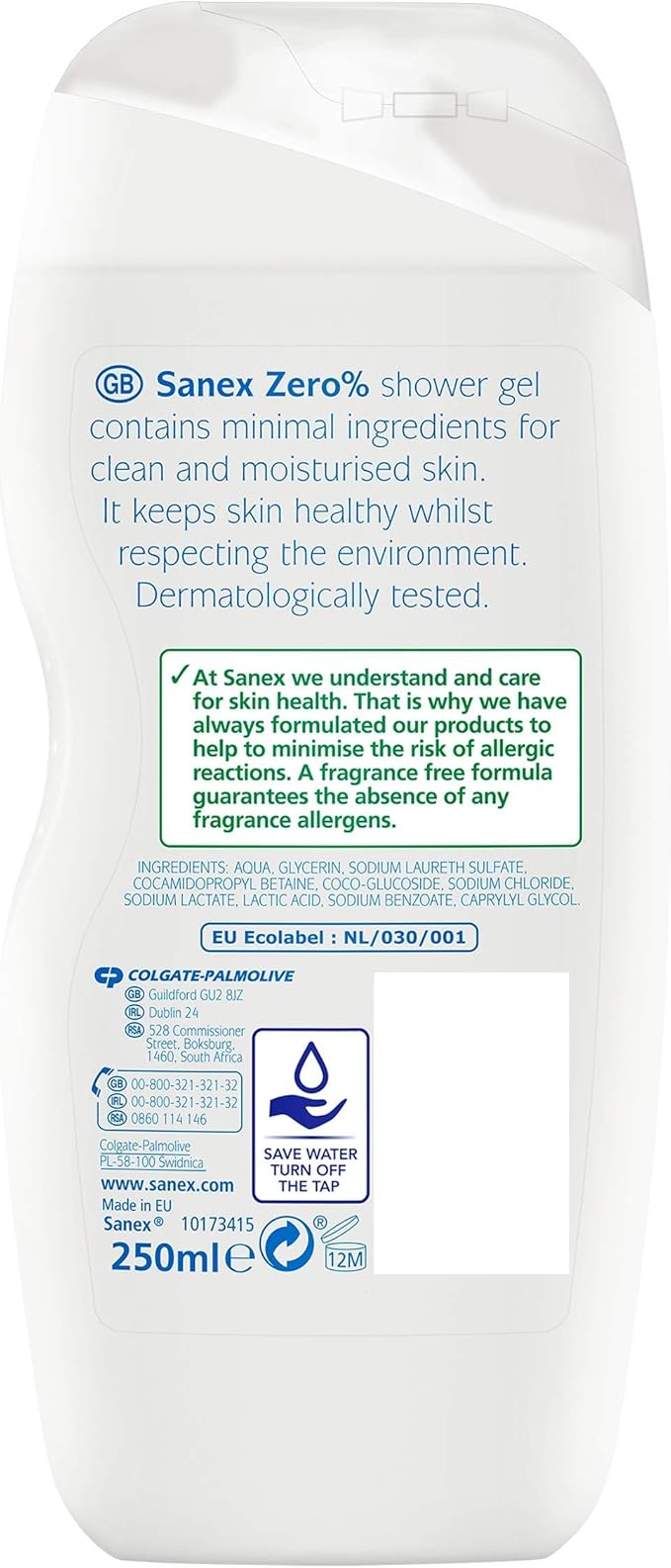 sanex zero sensitive skin shower gel