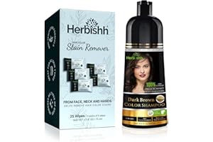 Herbishh At Home Hair Dye Kit - Colour Shampoo for Grey Hair 500mL - Hair Color Stain Remover Wipes – Gentle Formula for Dye 