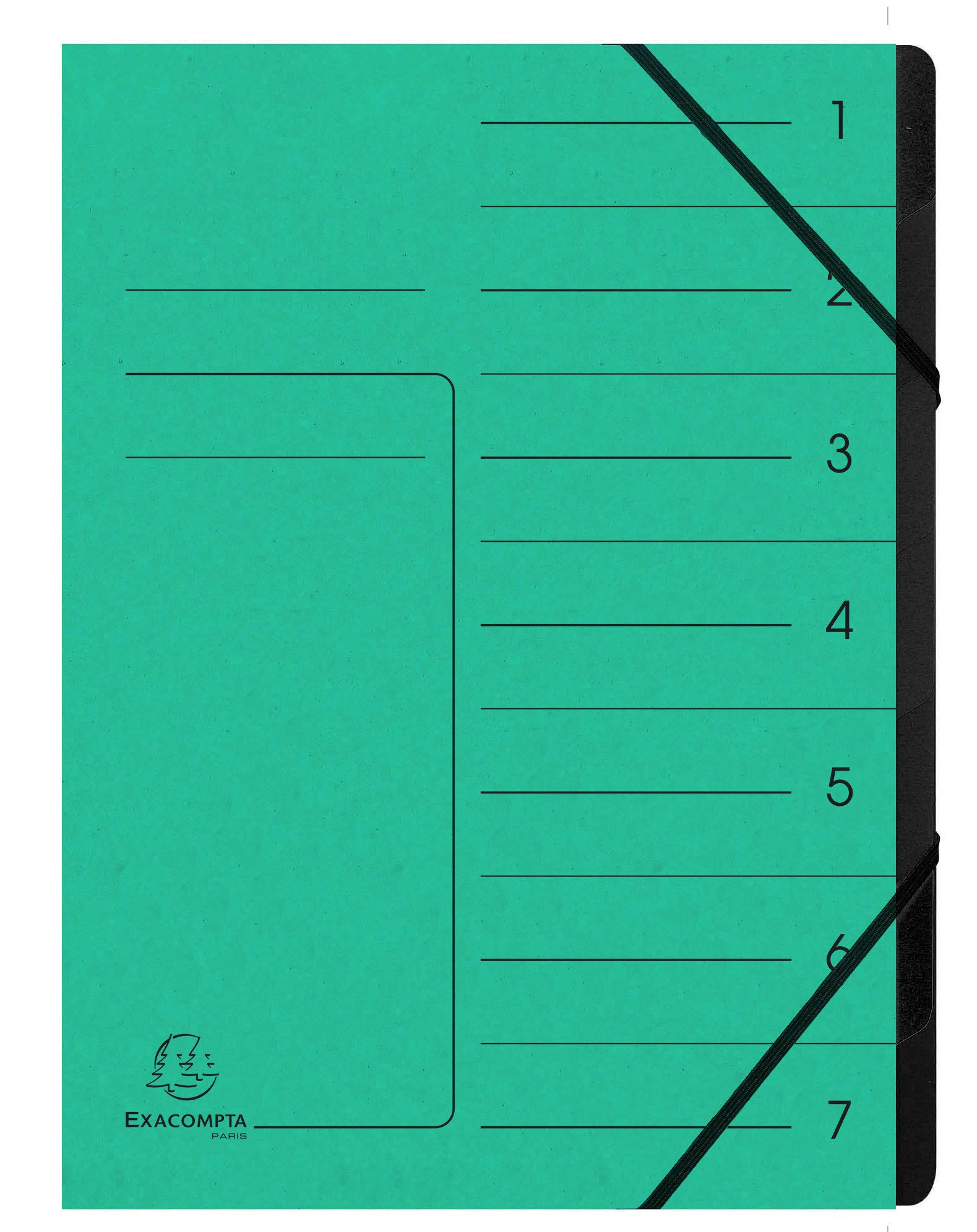 Exacompta - Ref 540703E - Stapled Spine Multipart File - 245 x 320mm in Size, Suitable for Storing A4 Documents - 7 Tabbed Sections - Green Cover with Reinforced Tabs