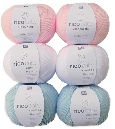 Woll-Set Babywolle Rico Baby Classic 6x50g #25, weiche Wolle zum Stricken und Häkeln