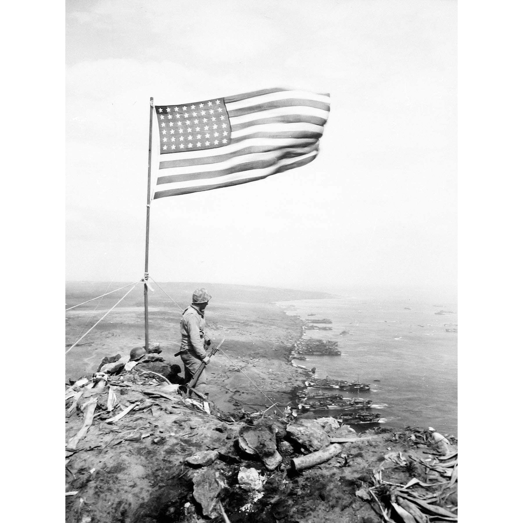 War WWII USA Soldier Suribachi Iwo Jima 1945 Photo Large Wall Art Poster Print Thick Paper 18X24 Inch