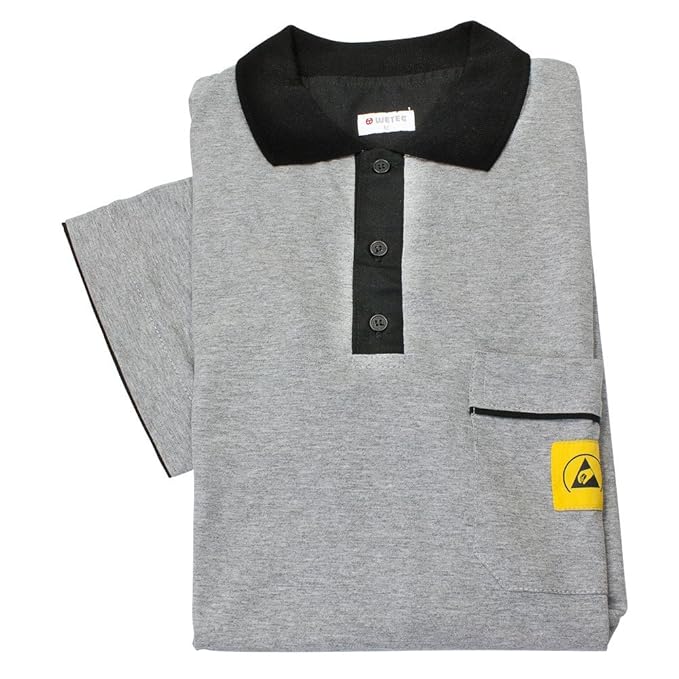 Wetec ESD-Polo-Shirt light, mit schwarzem Kragen, Größe S, grau