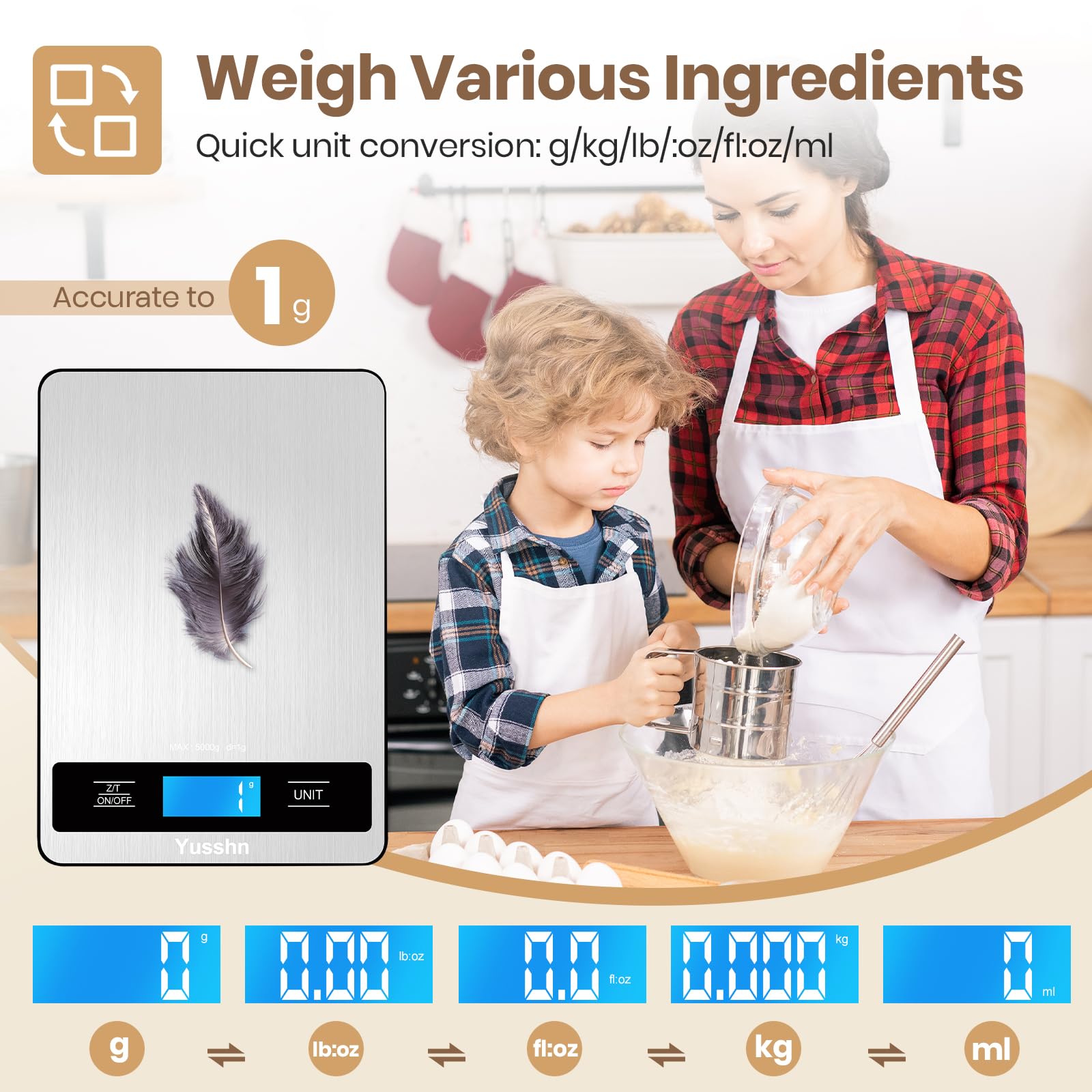 Food Scale, 11lb Kitchen Scale with 0.05oz/1g Precision, 6 Units Tare Function & LCD Display, Stainless Steel Digital Scale for Baking, Cooking, Meal Prep - Kitchen Gadgets & Gifts, Home Essentials