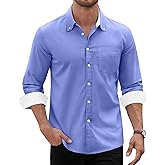Alimens & Gentle Men's Oxford Shirt Long Sleeve Button Down Shirt Casual Stretch Wedding Dress Shirt with Pocket