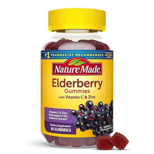 NATURE MADE ELDERBERRY WITH VITAMIN C AND ZINC, DIETARY SUPPLEMENT FOR IMMUNE SUPPORT, 60 ELDERBERRY GUMMIES, 30 DAY SUPPLY