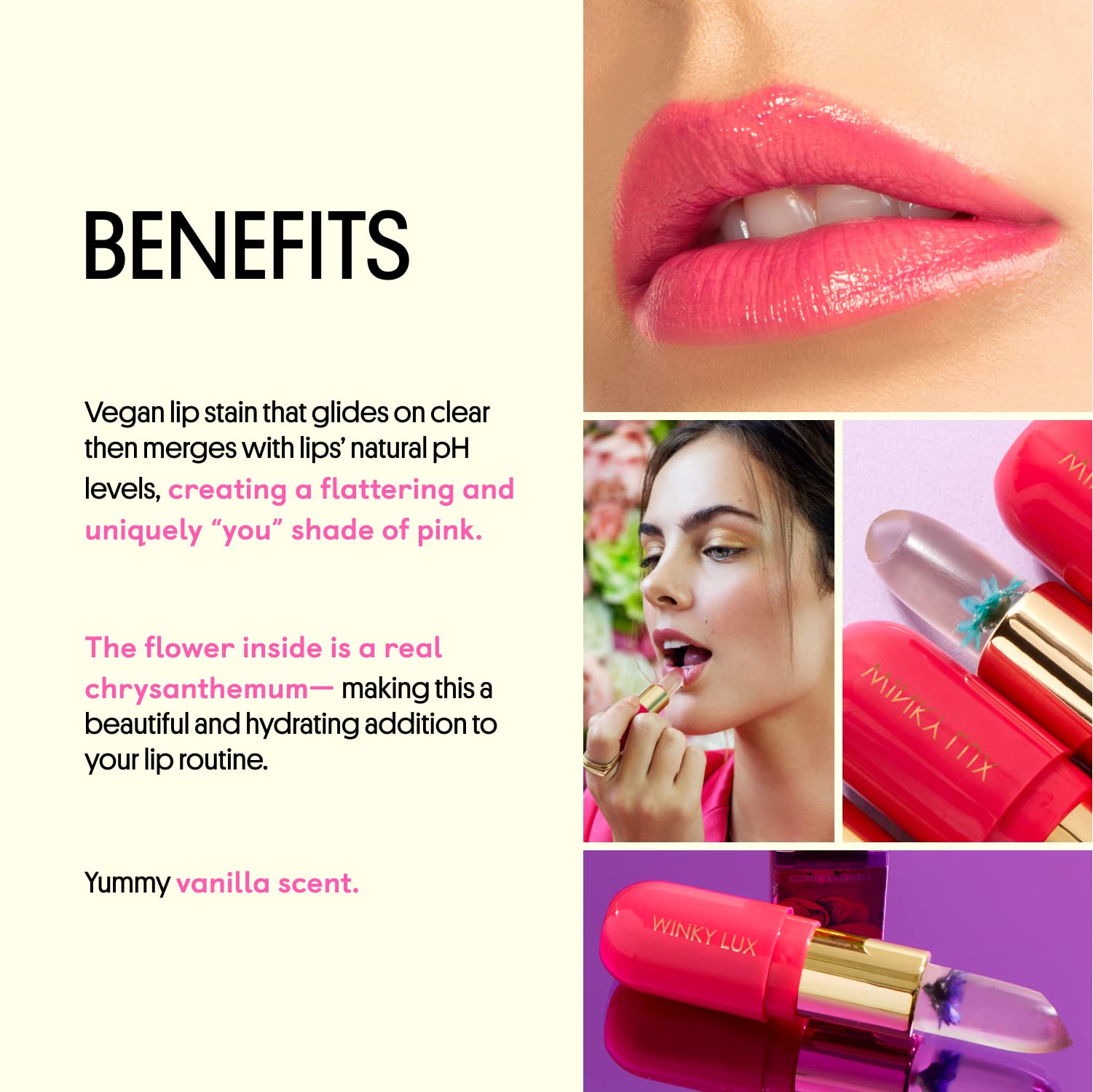 Winky Lux Flower Balm, pH Lip Balm, Color Changing Lipstick and Tinted, Vegan & Cruelty Free Lip Balm, Hydrate & Plump, Sheer Pink Lipstick, Blue Flower with Vanilla Scent