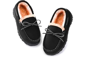 NCCB Boys & Girls Memory Foam Moccasin Slippers - Furry Plush Lining, Non-Slip Indoor/Outdoor for Big Kids, Little Kids & Toddler