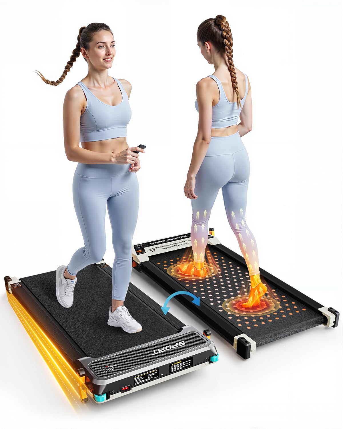 Photo 1 of FUNRAY Versatile Walking Pad Treadmill with Incline - Dual-Sided Under Desk Treadmill with Foot Massage,2 in 1 Walking Pad for Home/Office, Portable Compact Treadmills with 330LBS Weight Capacity