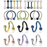 Ocptiy 16G Spiral Lip Rings Hoops 316L Surgical Steel Cartilage Helix Tragus Earring Lip Eyebrow Labret Septum Smiley Rings Hoop Piercing Jewelry 8mm 10mm