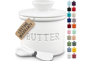 Zulay Kitchen Butter Crock with Lid for Countertop with Water Line - Ceramic French Butter Dish Keeper For Fresh, Soft & Spreadable Butter - White