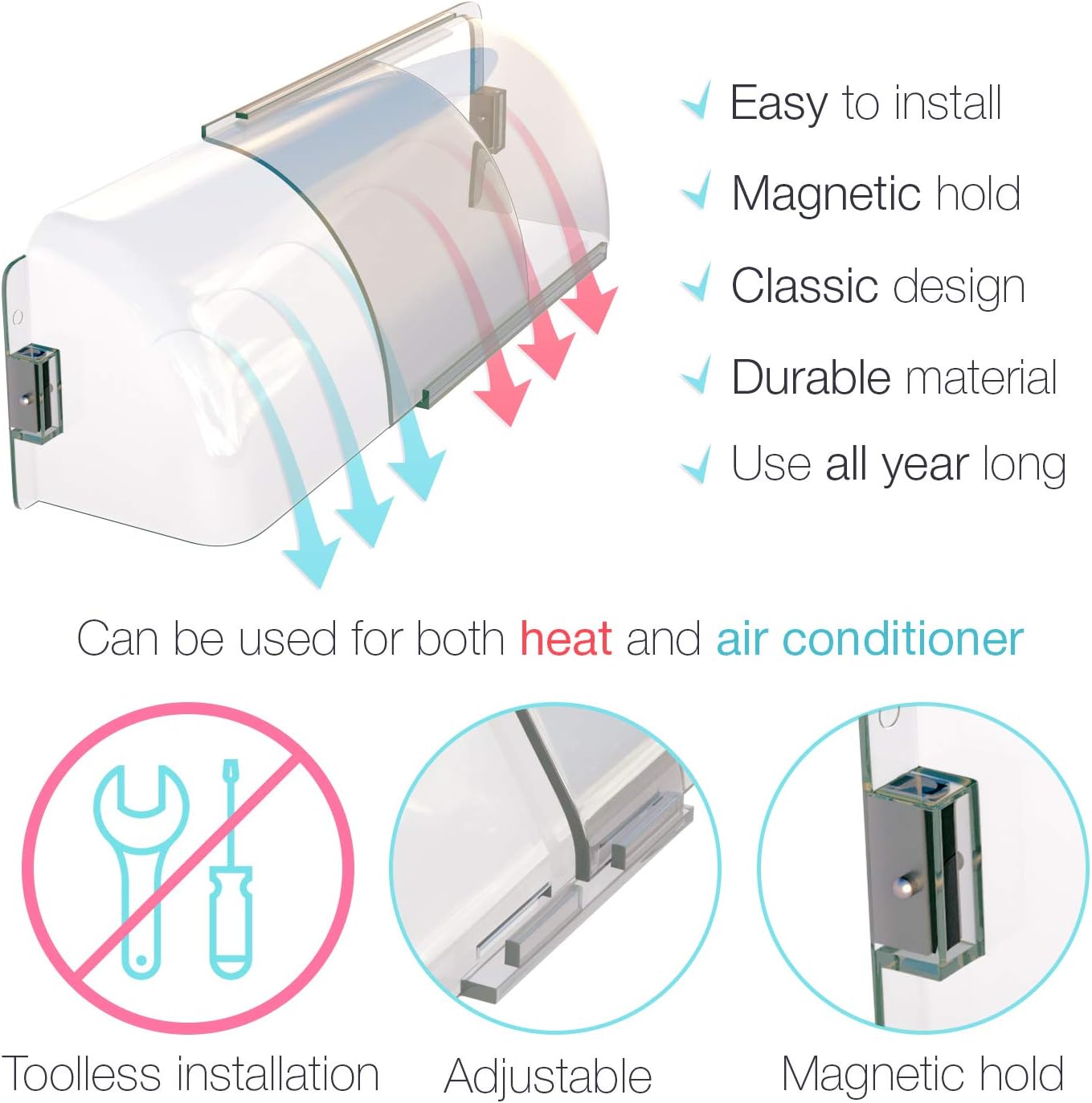Home Intuition Adjustable Magnetic Heat and Air Deflector for Vents, Sidewall, and Ceiling Registers, 2 Pack - - 