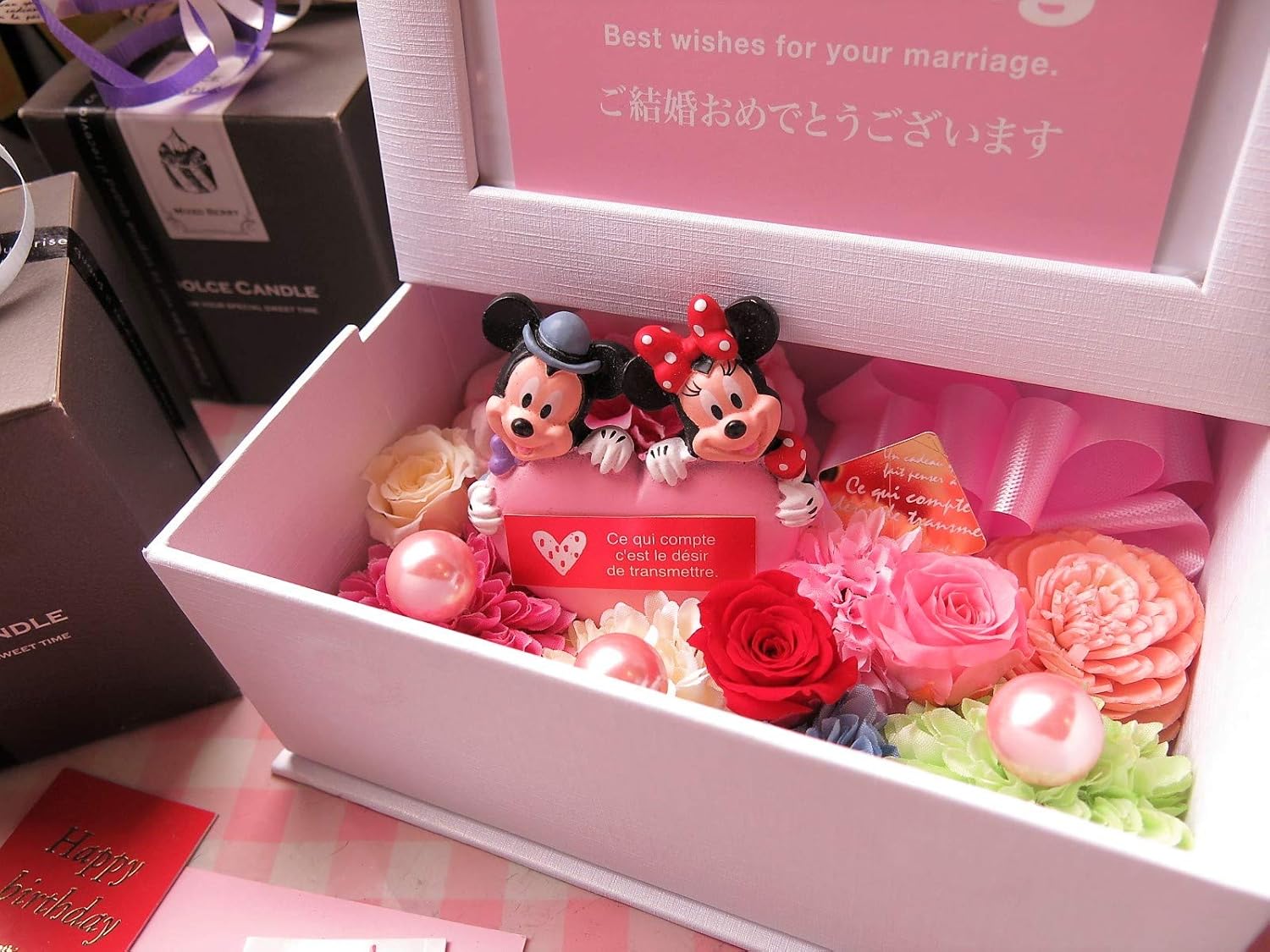 Amazon 結婚祝い ギフト ミッキー ミニー ハート 写真立て プリザーブドフラワー入りギフト フラワーギフト ディズニー キャラクター フォトフレーム プリザーブドフラワー オンライン通販