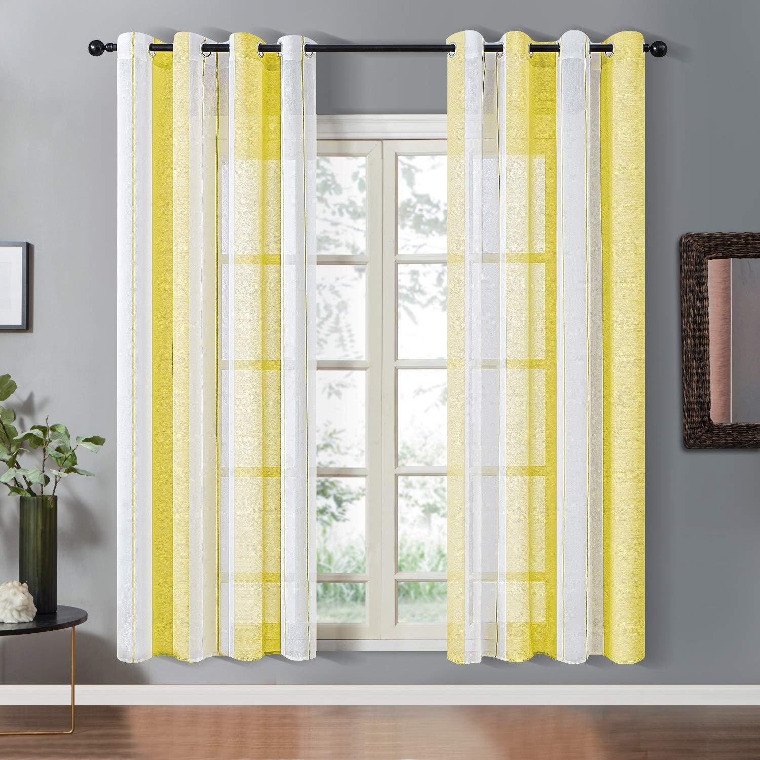 Rideaux Voilage Lin 140x240cm - 2 Panneaux Blancs - Oeillets 4cm - Semi-Opaque Pour Salon Et Chambre