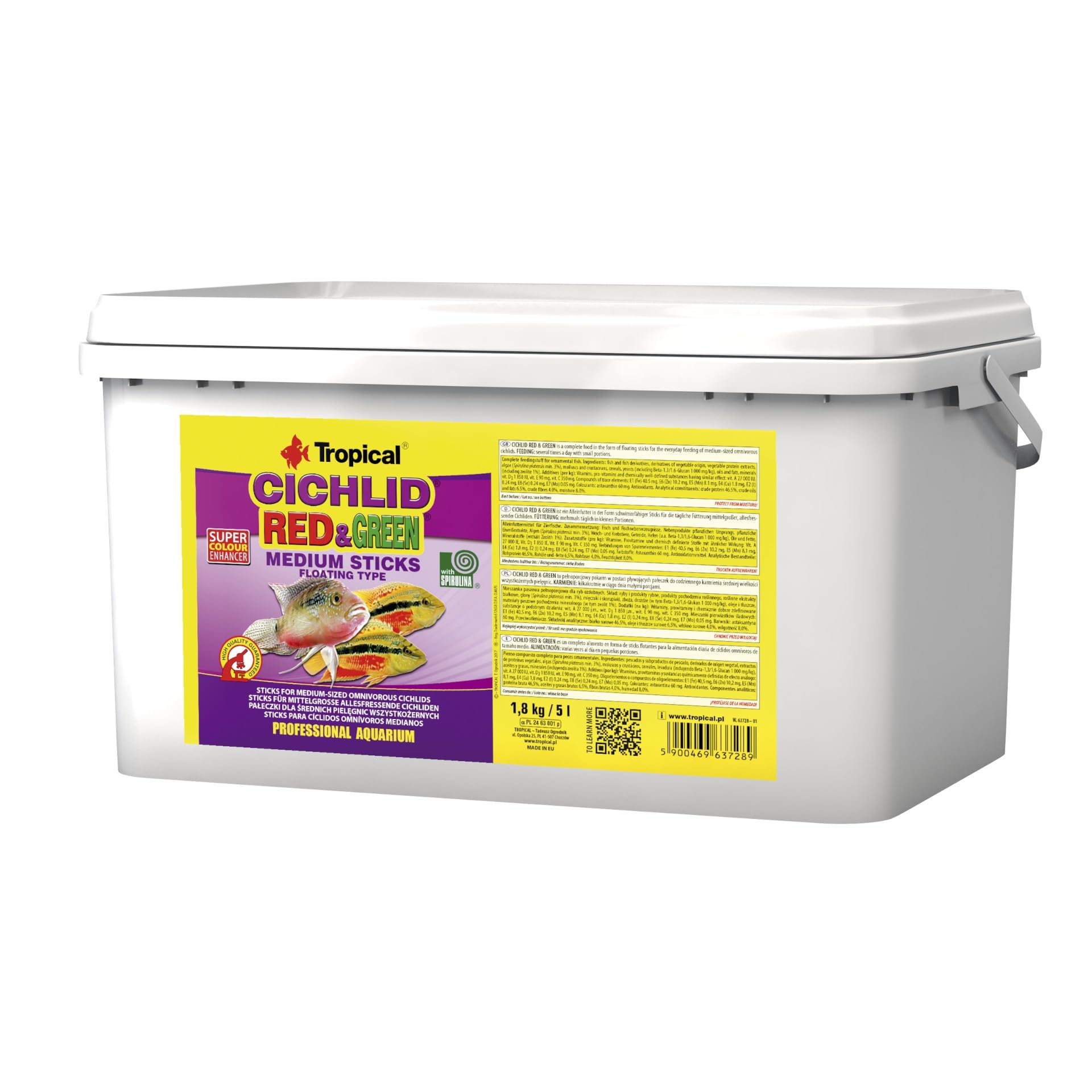 CICHLID RED&GREEN MEDIUM STICKS 5L / 1,8kg - super colour enhancing floating sticks for medium-sized omnivorous cichlids