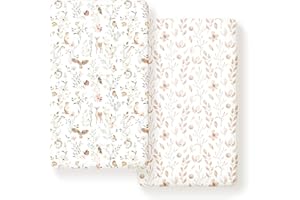 GRSSDER Stretch Ultra Soft Jersey Knit Fitted Crib Sheets Set 2 Pack，Fit All Standard Crib Mattress Pads Safe and Snug, Crib Fitted Sheet for Girls, Beautiful Blush Pink Floral and Cute Animals Print