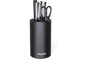 Knife Block Holder, Cookit Universal Knife Block Without Knives, Unique Double-Layer Wavy Design, Round Black Knife Holder fo