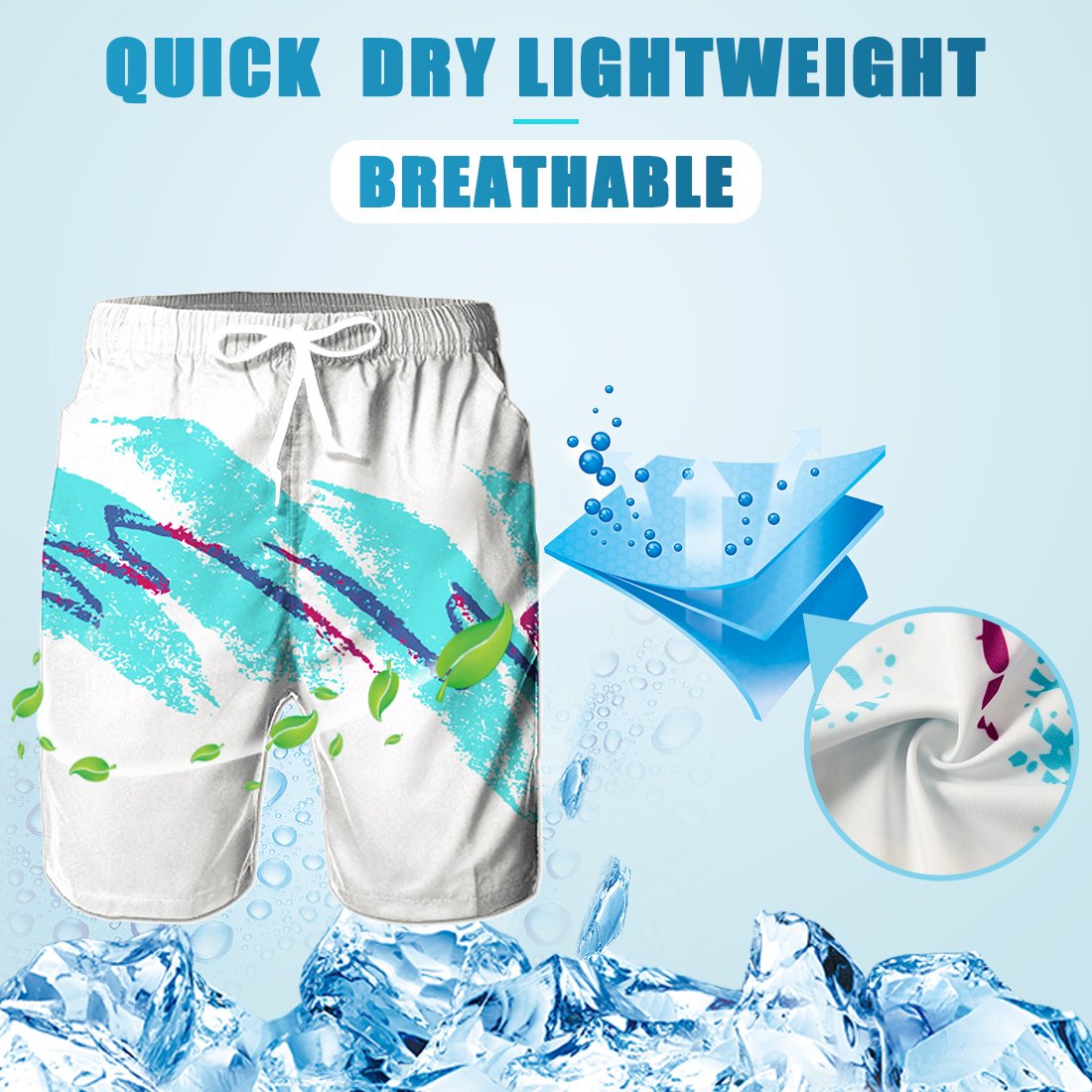 RAISEVERN Men\'s Beach Board Shorts Quick Dry Swimming Bathing Pants Suit with Pocket White