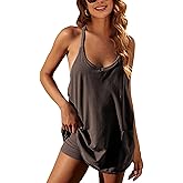 Lentta Womens Athletic Sleeveless Mini Dress with Built-in Shorts V Neck Spaghetti Strap Sundress