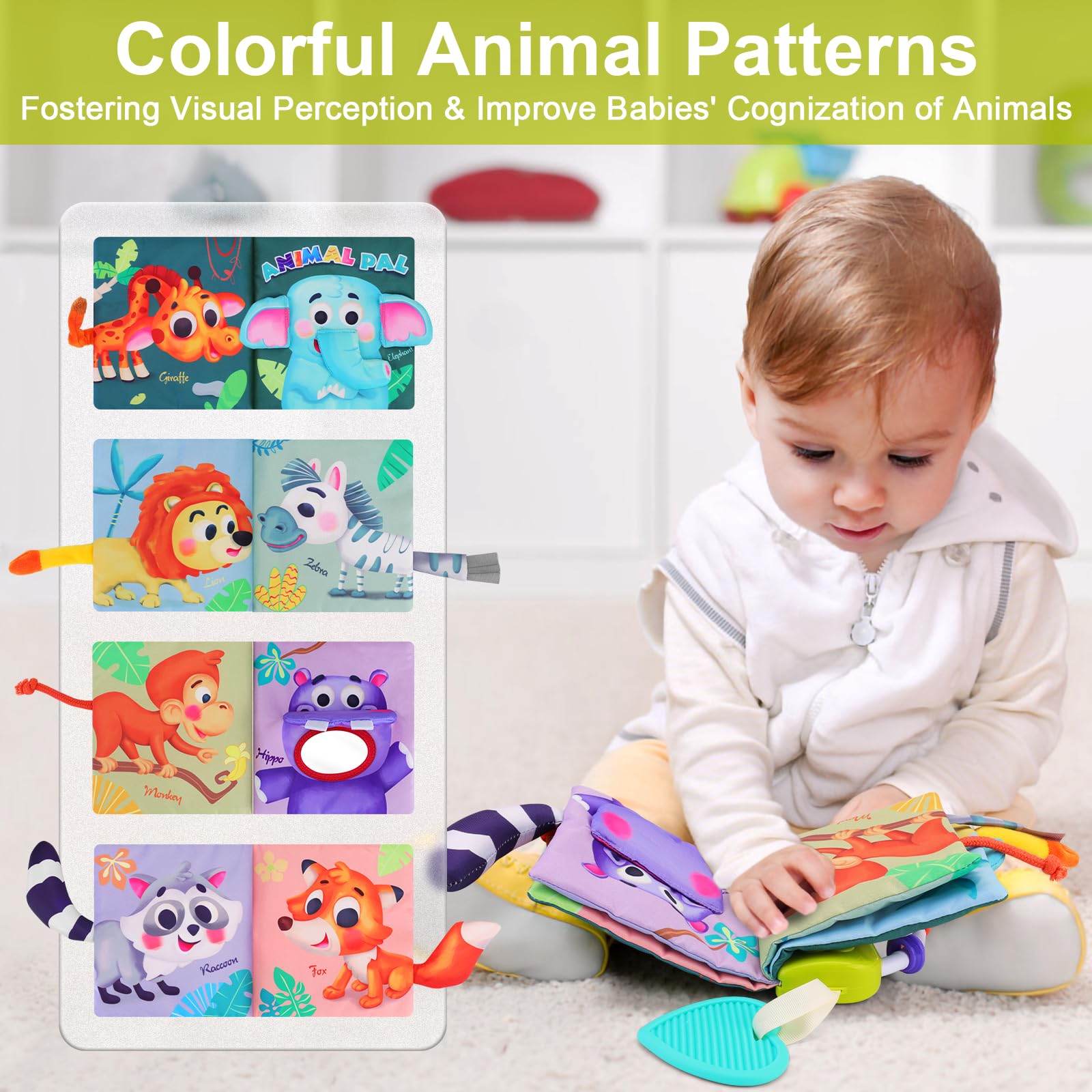 FPVERA Baby Cloth Book Sensory Books for Babies 0+ Months Baby Book for Toddlers Infant Toys Newborn Soft Cloth Touch Feel Tummy Time Book with Musical Boys Girls Early Learning Stroller Toy Gift