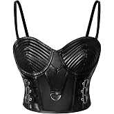 Gothic PU Leather Bustier Spaghetti Strap Grunge Punk Vintage Clubwear Sleeveless Crop Top