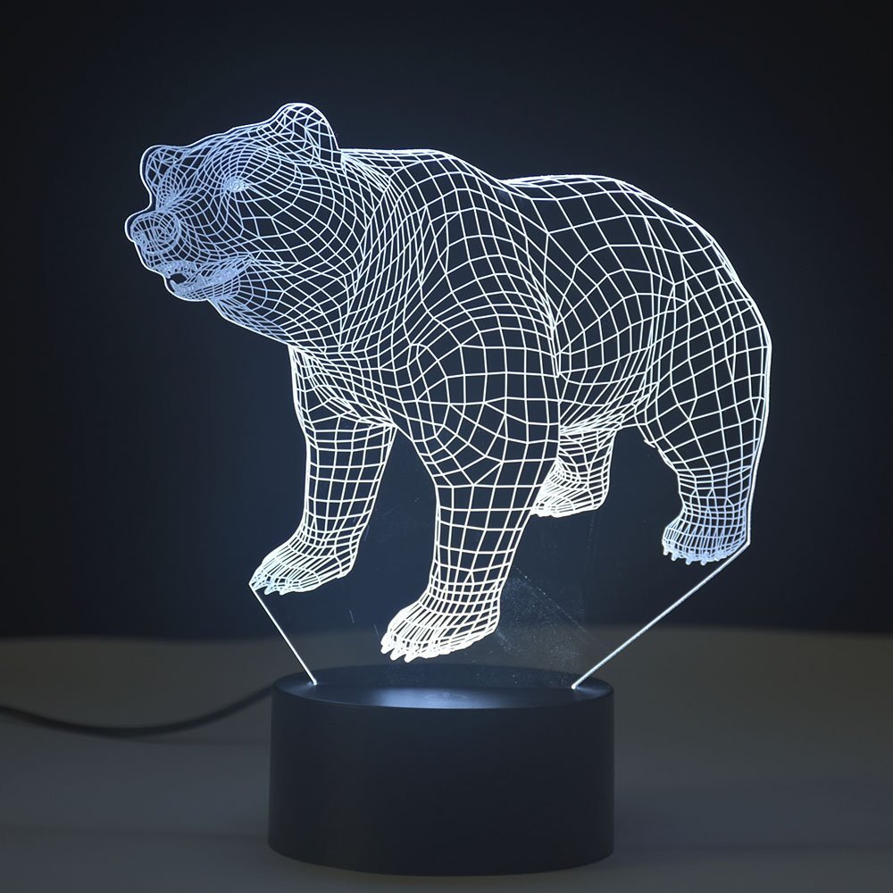 3D Night Lamp Optical Illusion Light 7 Color Changing Touch Table Desk Lamps with USB Cable for Birthday Gifts for Boys Home Decor Lamp (Bear)