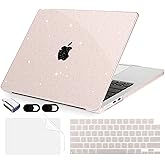 MecBevia Compatible with MacBook Air 15 inch Case, M4 A3241/M3 A3114/M2 A2941 (Released 2025 to 2023), Hard Shell, Keyboard Cover, Screen Protector, Webcam Cover & Type-C Adapter, Sparkly SakuPink
