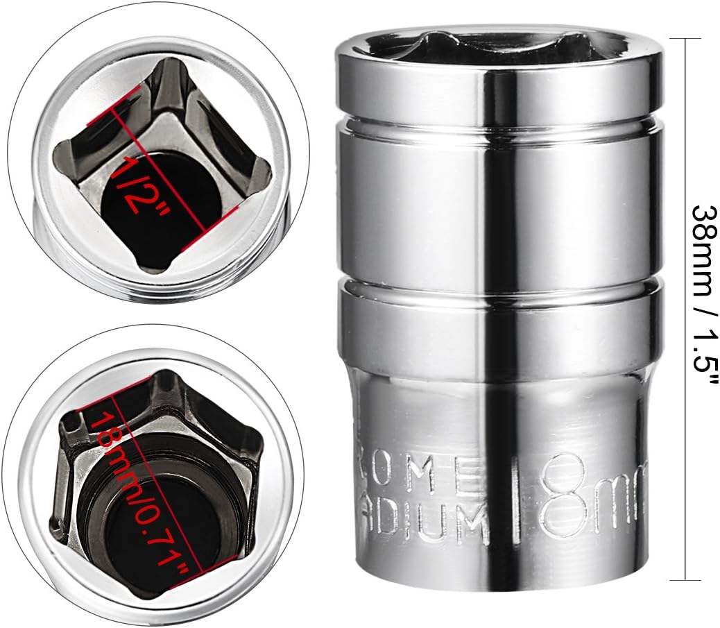 sourcing map 1/2-Inch Drive 18mm 6-Point Shallow Socket, Metric, Cr-V - Image 4