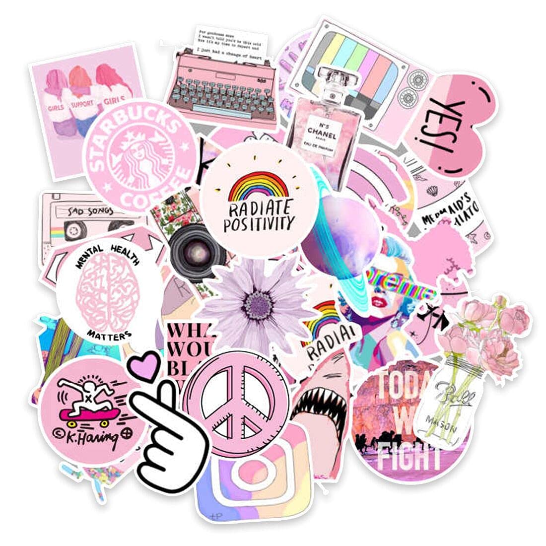 VSCO Stickers Aesthetic, 53 Pcs Vinyl Stickers for Laptops Waterproof Decals Trendy Vsco Girls Stuff, Hydro Flasks Stickers for Girl, Teens, Water Bottle, Skateboard, Luggage, Guitar, Phone, Scooter