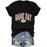 FCGHSII Game Day Football Shirts for Women: Football Mom T-Shirts Gameday Outfits Funny Vneck Short Sleeve Tees