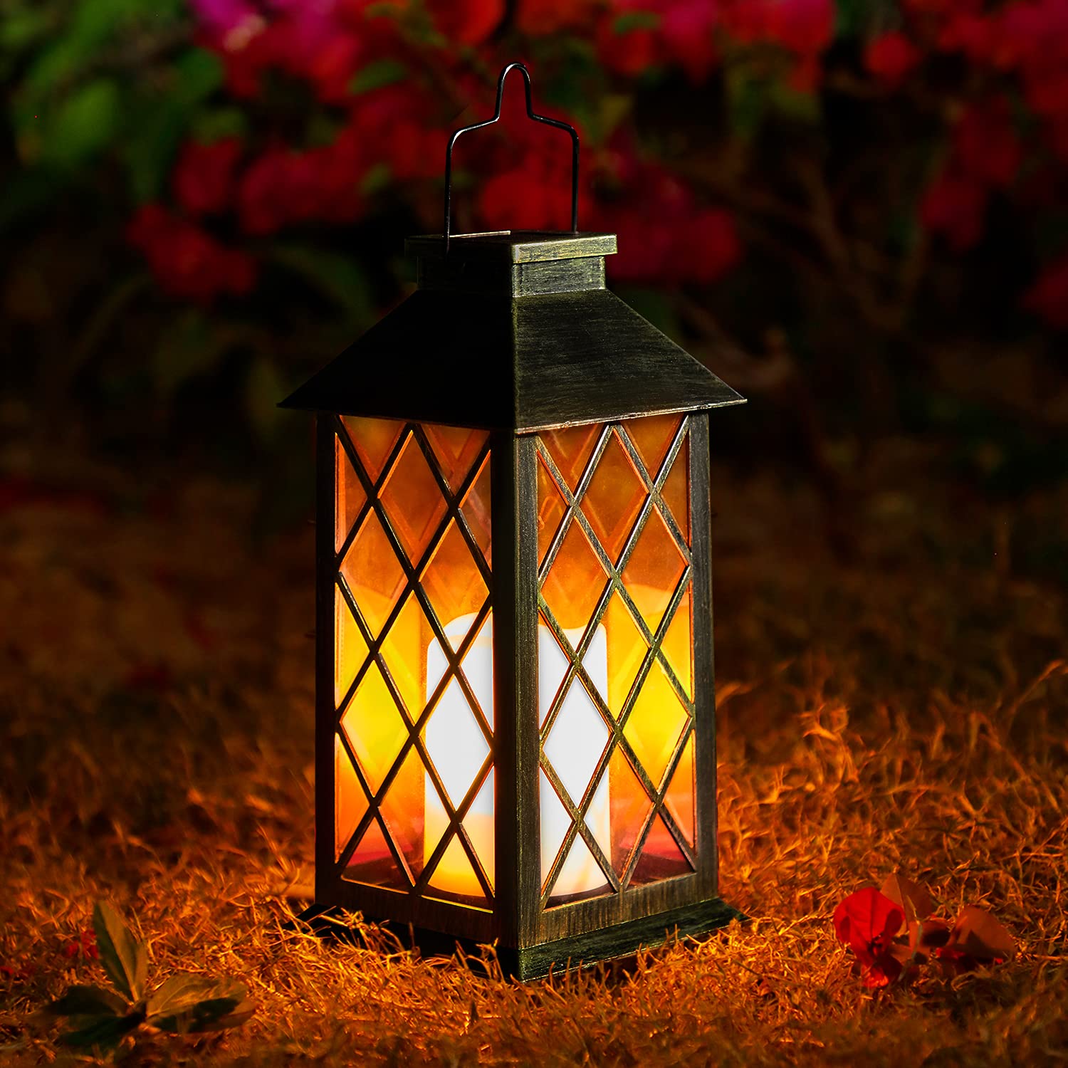 Solar Lanterns for Outside – Garden Lanterns Flickering Moroccan-Style Outdoor Lights Auto On/Off Waterproof IP44 Warm White LED Ideal for Patio, Pathway & Christmas Decor