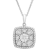 Timeless Love 925 Sterling Silver Cushion Pendant Necklace with 1/10 CTW Natural Round Diamond, 18 in Chain, Spring Ring Clasp, Valentine's Day Jewelry Gifts for Women, Her, Wife