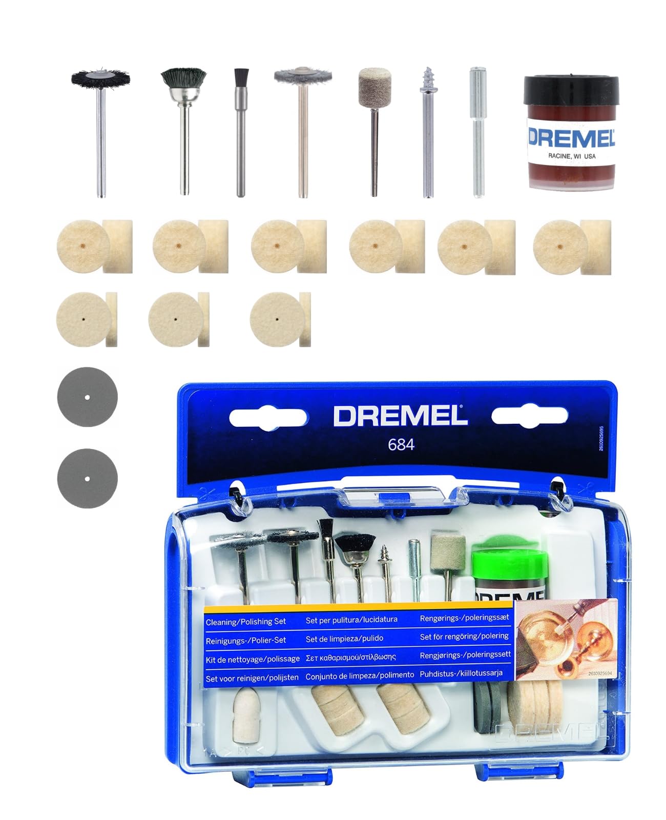 Dremel 684 Cleaning and Polishing Kit, Accessory Set with 20 Accessories for Rotary Multi Tools