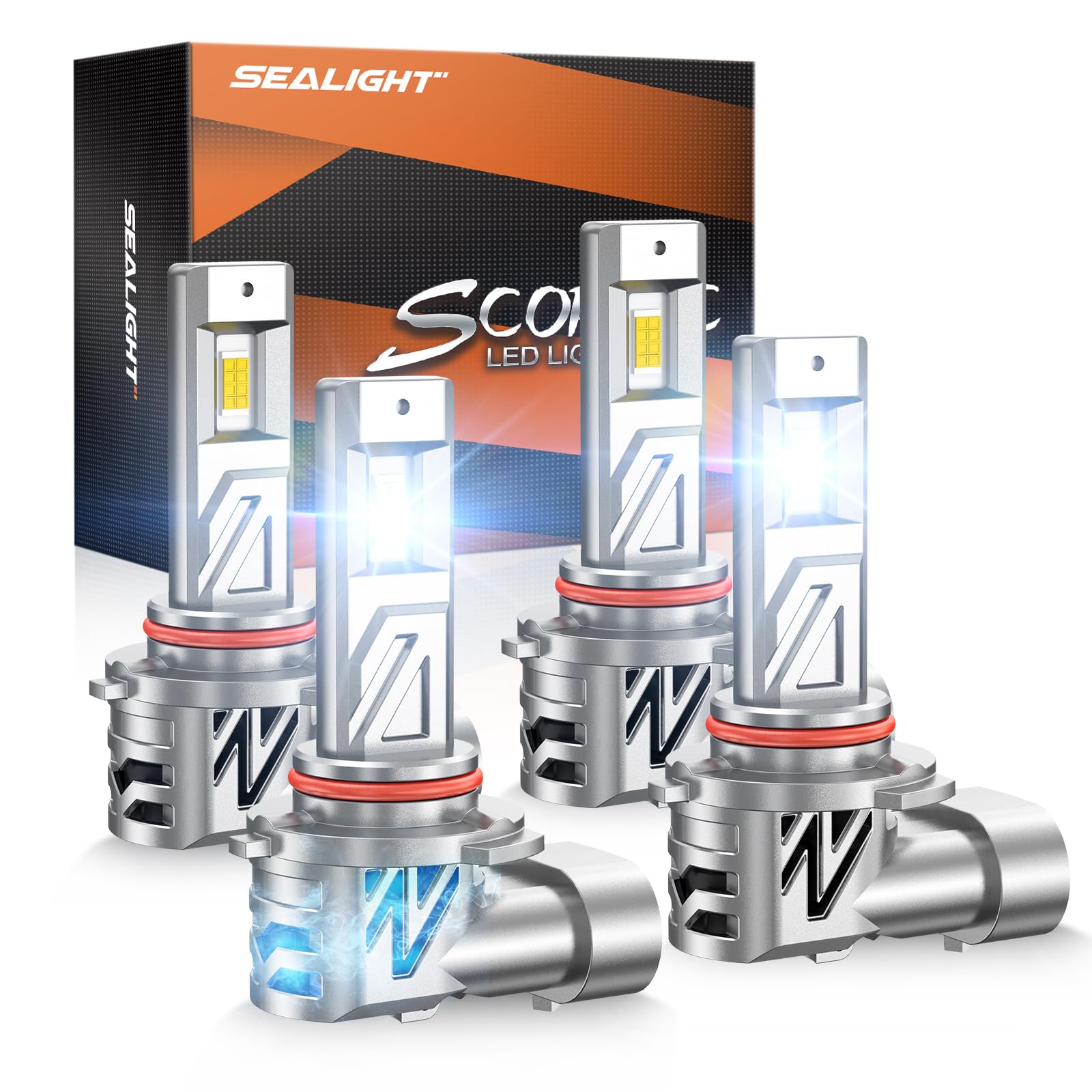 SEALIGHT 9005 9006 headlight Bulb, 88000LM 6500K Output Canbus Ready, Powersports IP68 60000Hrs Lifespan, 1：1 Size 3Mins Installation, 4 Pack Image