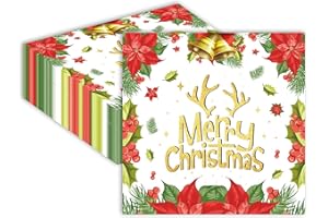 LDFDRT 40 Pack Floral Christmas Napkins Disposable - 13x13 Inch unfolded Square Christmas Paper Napkins for Holiday Table Decor, Party Supplies and Dinner Decorations (6.5x6.5 Inch Folded)