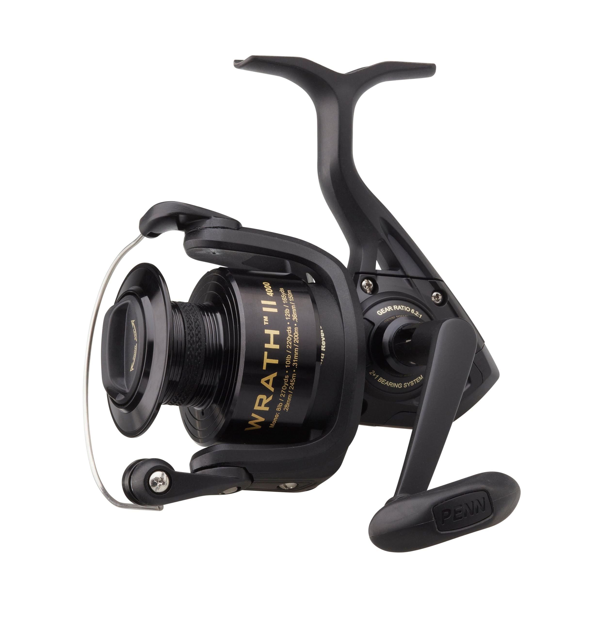 PENN Wrath II Spinning Reel, Fishing Reel, Sea Fishing Reel Designed to be Versatile and Great Value for Money, Perfect for Catching Bass, Cod, Pollack, Wrasse, and Many More, Unisex, Black, 6000