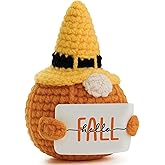 Frabaca Hello Fall Handmade Crochet Pumpkin Gnome Plush - Autumn Season Thanksgiving Home Office Harvesting Friendsgiving Decorations Table & Desk Decor Christmas Ornaments