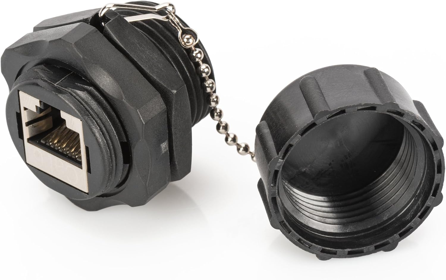 DIGITUS Industrial Coupling Cat-6 Shielded - 2x RJ45 Socket - IP67 Dustproof Waterproof - 250 MHz 1GBase-T Class E Black