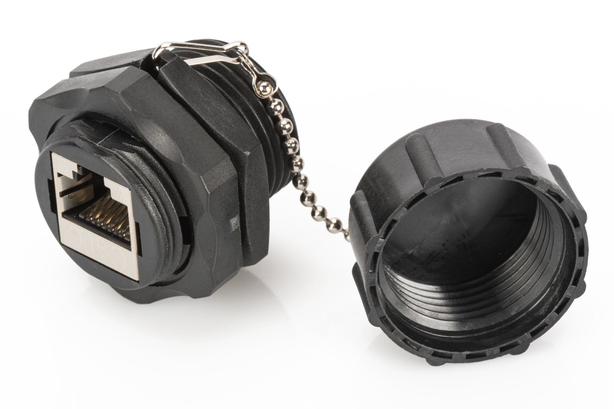 DIGITUS Industrial Coupling Cat-6 Shielded - 2x RJ45 Socket - IP67 Dustproof Waterproof - 250 MHz 1GBase-T Class E Black