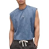 GORGLITTER Men's Letter Patched Washed Cropped Top Crewneck Sleeveless Street Tank Tops