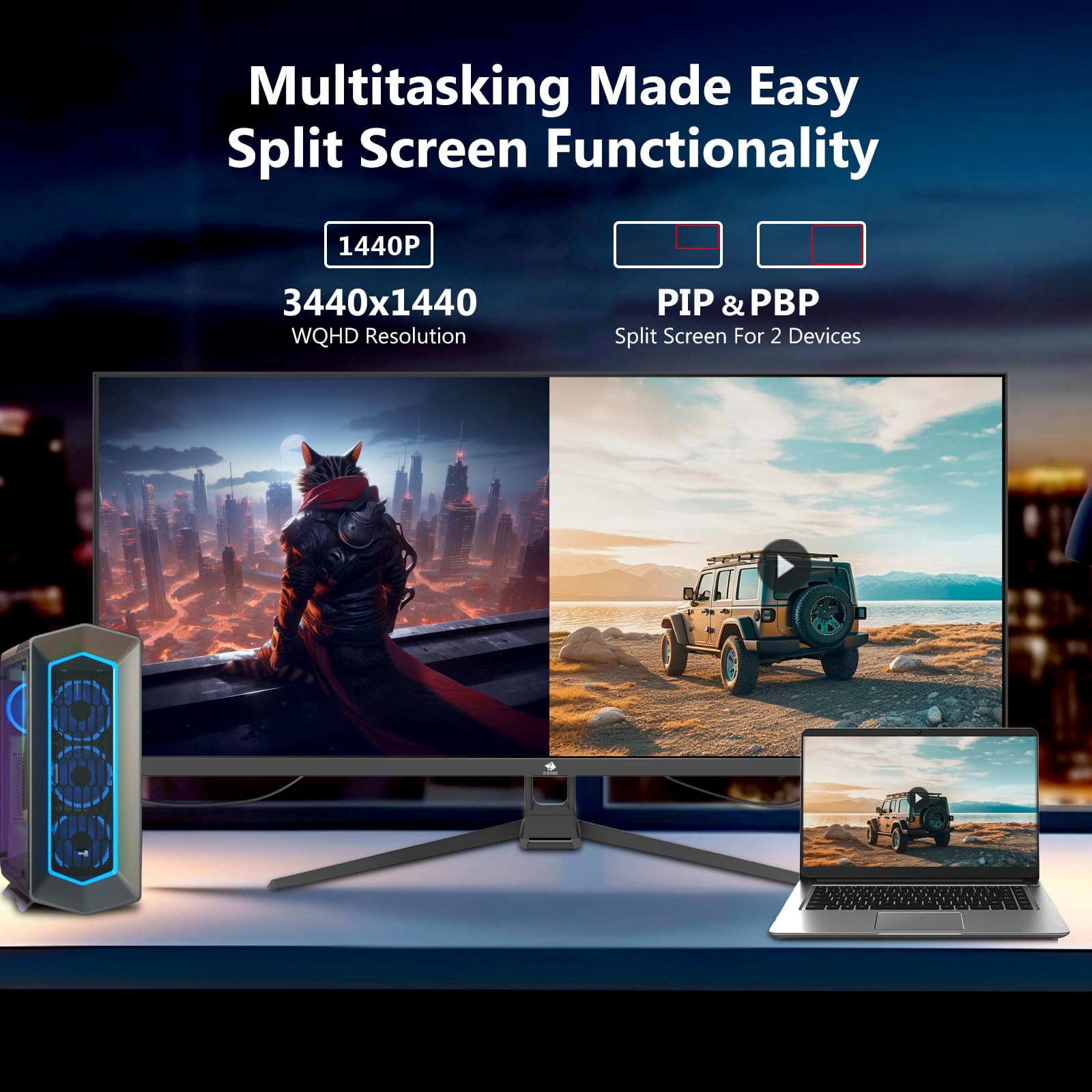 Z-Edge 34 Zoll Ultrawide Monitor UWQHD Gaming Bildschirm 165Hz 1ms MPRT, 3440x1440, 21:9 IPS, 100% sRGB, FreeSync, Pip & PBP, DisplayPort (165Hz) HDMI (100Hz), Schwarz 6